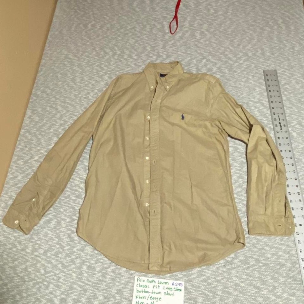 Polo Ralph Lauren beige classic fit long sleeve shirt Men M. SKU-A275